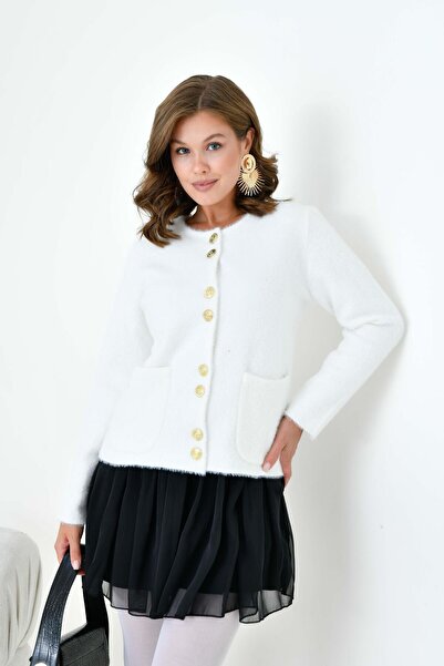 FTZ WOMEN Cardigan cu barbă cu nasturi pentru femei Ecru 20843