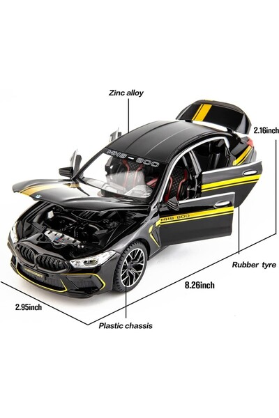 Online 1:24 BMW M8 800 Sesli Işıklı Kapıları Kaputu Bagajı Açılır Metal Araba...