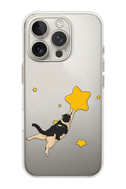 shoptocase iPhone 16 PRO Uyumlu Kedi Desenli Şeffaf Silikon Telefon Kılıfı