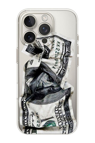 shoptocase iPhone 16 PRO Uyumlu Dolar Desenli Şeffaf Silikon Telefon Kılıfı