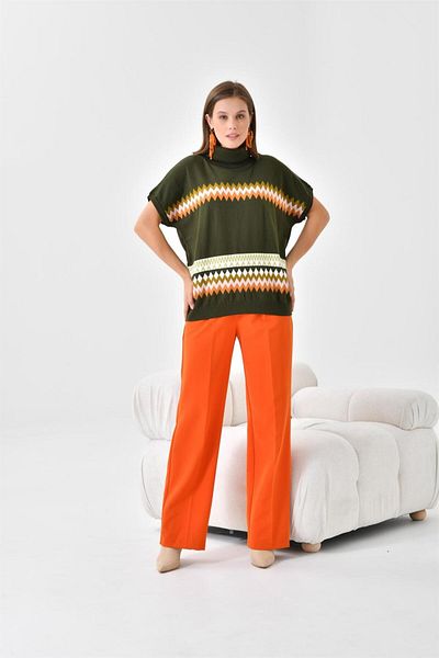 FTZ WOMEN Women's Ethnic Patterned Sweater Khaki 20073