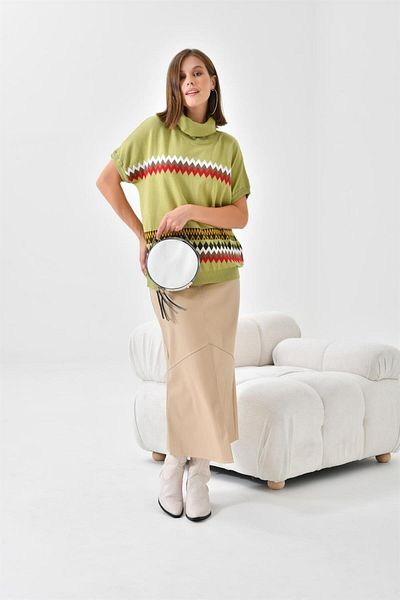FTZ WOMEN Pulover de damă cu model etnic, verde apă 20073