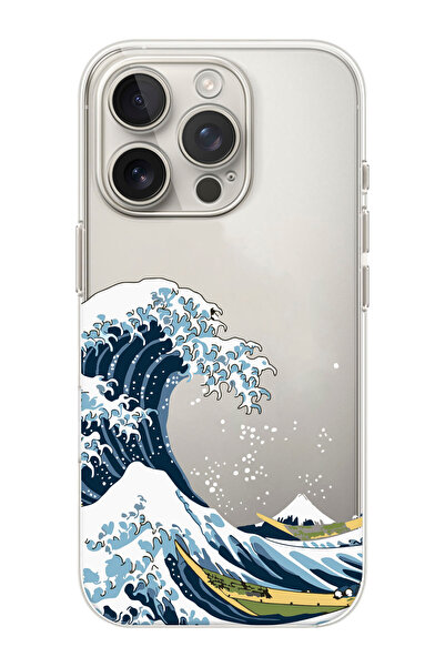 shoptocase iPhone 16 PRO Uyumlu Kanagawa Desenli Şeffaf Silikon Telefon Kılıfı