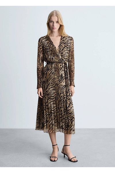 MANGO Woman Рокля с детайли на вратовръзка с леопард