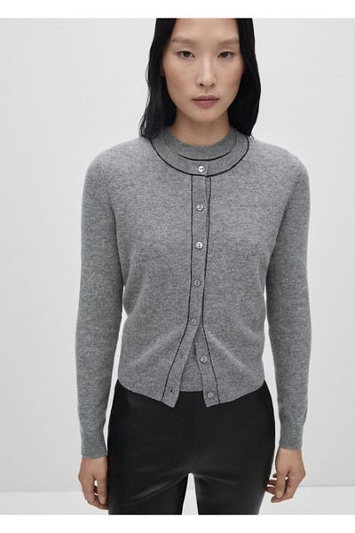MANGO Woman Decorative Stitched Wool Cardigan