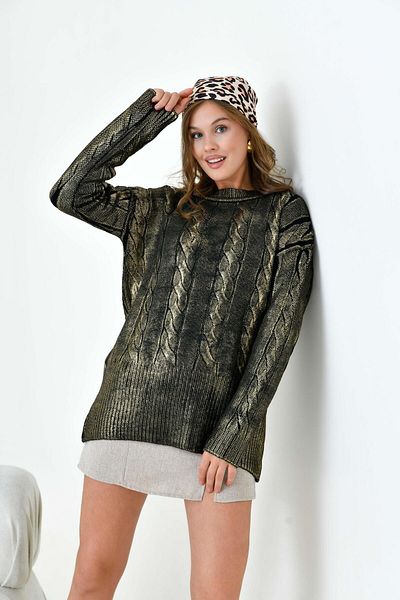 FTZ WOMEN Women's Foil Print Detailed Sweater Black 20924