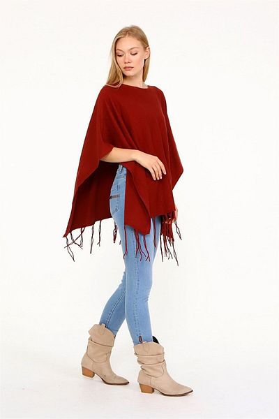 FTZ Women's Tassel Detail Poncho Tile 20-233
