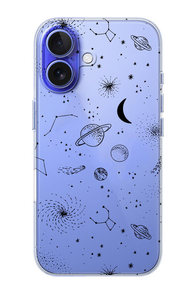 shoptocase iPhone 16 PLUS Uyumlu Gezegenler Desenli Şeffaf Silikon Telefon Kı...