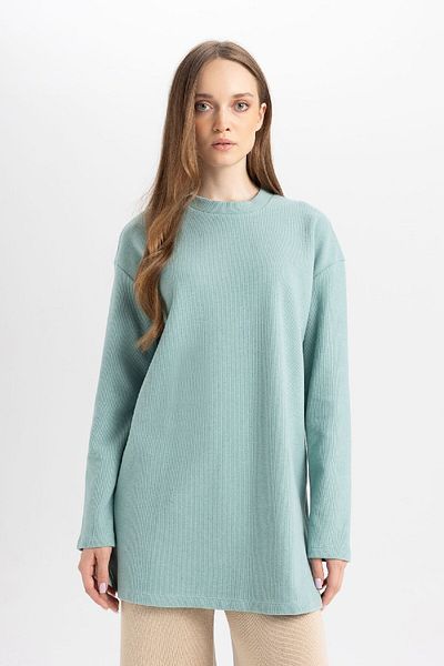 DeFacto Regular Fit Crew Neck Thessaloniki Fabric Long Sleeve Basic Plain T-Shirt Tunik B3552Ax24Au
