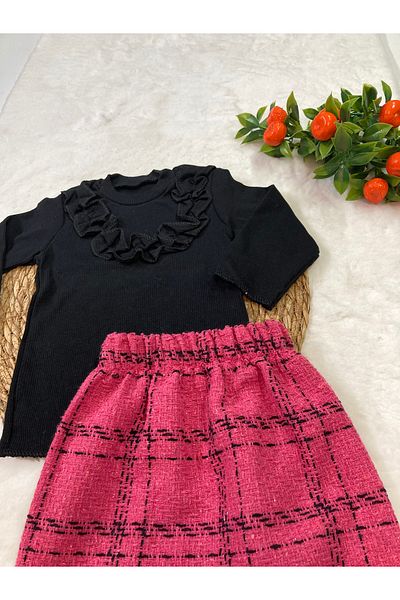 ESES BEBE Baby Black Houndstooth Skirt Blouse Set Team