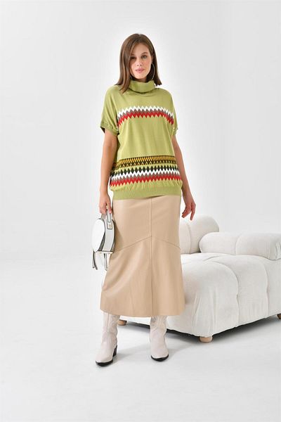 FTZ WOMEN Pulover de damă cu model etnic, verde apă 20073