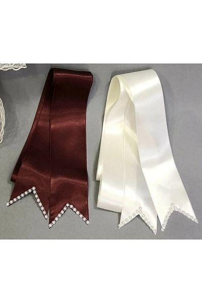 yörük tuhafiye Burgundy and White Bridal Groom with Pearls - Jewelry Ribbon with Pearls for Wedding and Henna Night