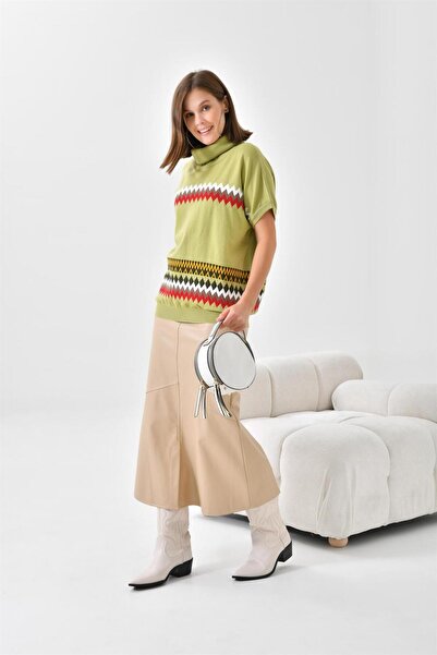 FTZ WOMEN Women's Ethnic Patterned Sweater Water Green 20073