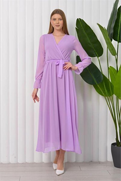 Dipmoda Rochie lungă din șifon cu detalii de legătură pentru femei KTS003 - L...