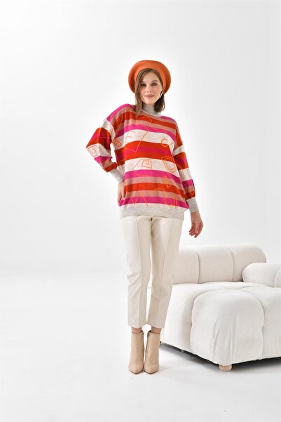 FTZ WOMEN Women's Geometric Patterned Sweater Stone 20109