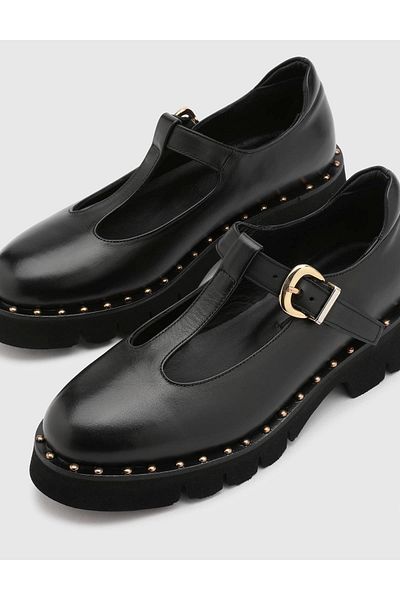 İLVİ Groot Black Genuine Leather Women's Loafer