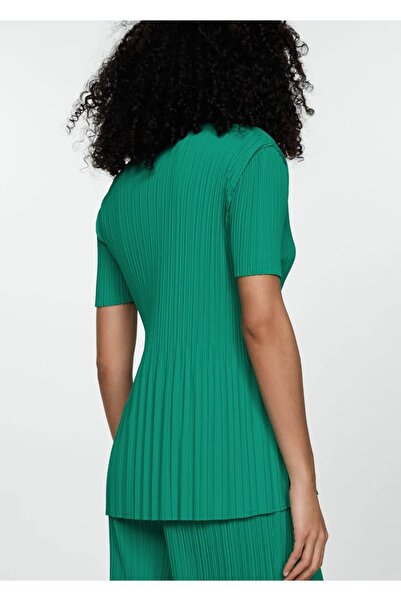 MANGO Woman Κοντομάνικο πλισέ μπλουζάκι