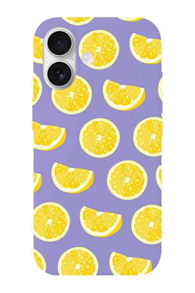 shoptocase iPhone 16 Uyumlu Limonlar Desenli İçi Süet Silikon Telefon Kılıfı