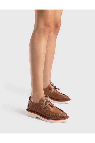 İLVİ Afsana Genuine Leather Women's Tan Oxford Shoes