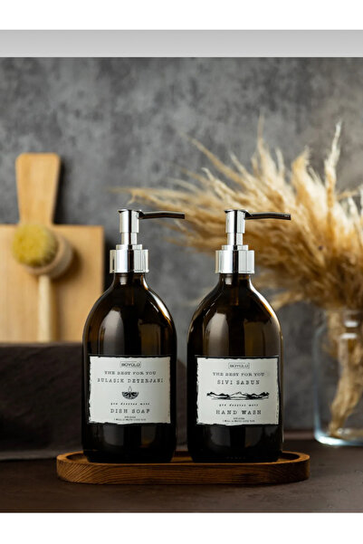 Trend Home Life 2 li CAM Gümüş Kapaklı Amber Sıvı Sabunluk & Bulaşık Deterjan...