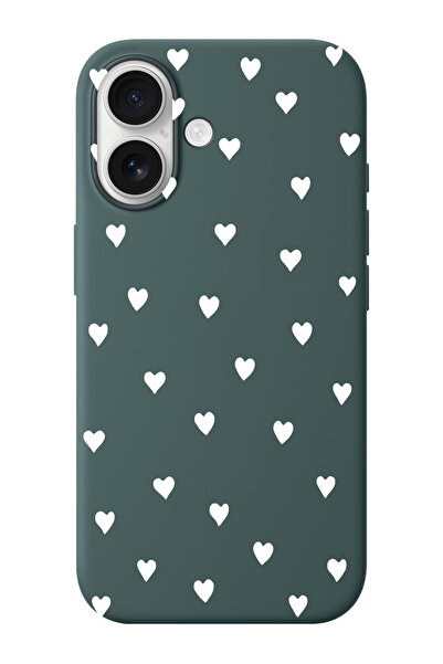 shoptocase iPhone 16 Uyumlu Kalpler Desenli İçi Süet Silikon Telefon Kılıfı