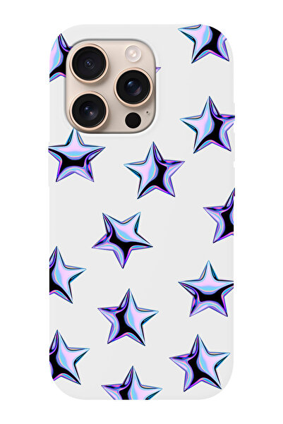 shoptocase iPhone 16 PRO Uyumlu Mor Yıldızlar Desenli İçi Süet Silikon Telefo...
