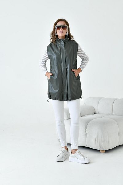 FTZ WOMEN Women's Leather Vest Khaki 30926
