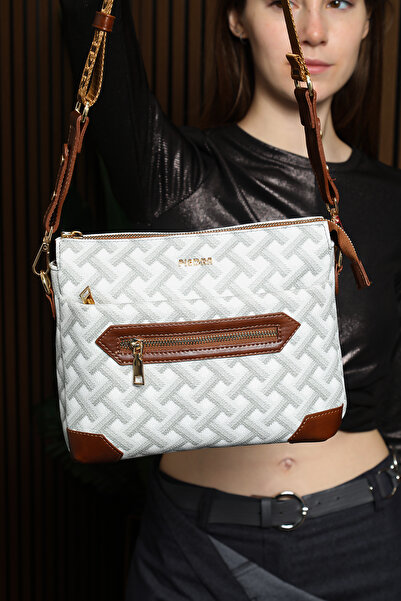 Piedra Біла сумка з великими кишенями, візерунком у вигляді плетіння, застібкою-блискавкою та ременем через плече, новий сезон, жіноча сумка