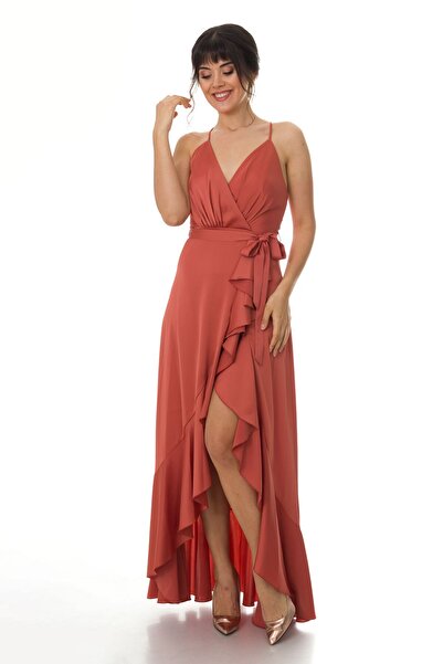 DORİDORCA 1026 KB Saten Eteği Katkat Uzun Elbise