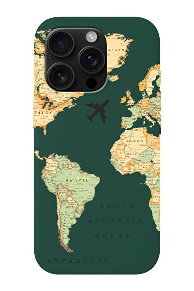 shoptocase iPhone 16 PRO MAX Uyumlu Eski Dünya Haritası Desenli İçi Süet Sili...