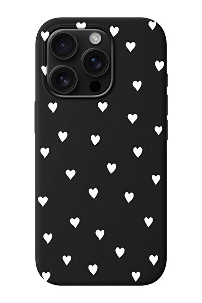 shoptocase iPhone 16 PRO MAX Uyumlu Kalpler Desenli İçi Süet Silikon Telefon ...