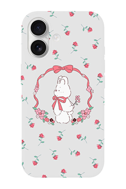 shoptocase iPhone 16 Uyumlu Kurdele Bear Desenli İçi Süet Silikon Telefon Kılıfı