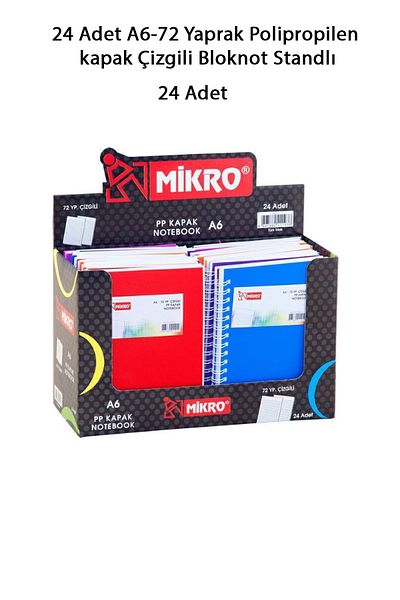 Mikro 24 Pieces A6-72 Sheets Polypropylene cover Striped Notepad with Stand
