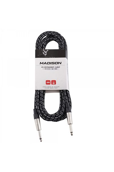Madison Καλώδιο κιθάρας 6 μέτρων - Πλεκτό ύφασμα, Μαύρο και άσπρο καρό