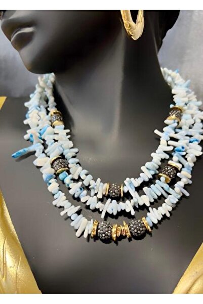 Defne Silver Brass and Mikanos Detailed Natural Stone Necklace