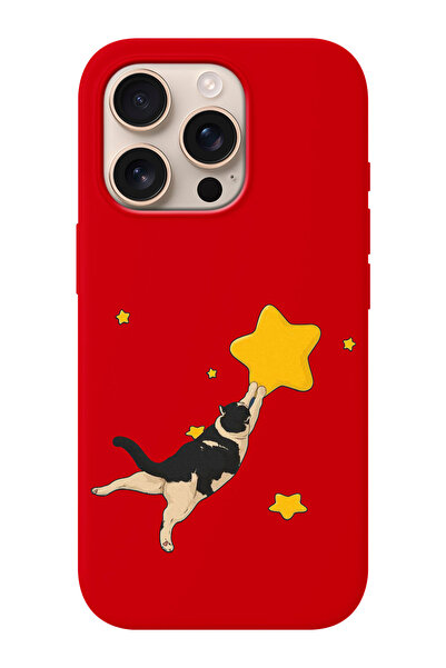 shoptocase iPhone 16 PRO Uyumlu Kedi ve Yıldız Desenli İçi Süet Silikon Telef...