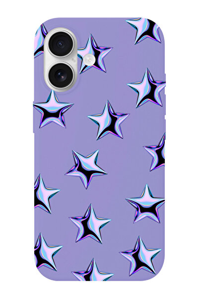 shoptocase iPhone 16 Uyumlu Mor Yıldızlar Desenli İçi Süet Silikon Telefon Kı...