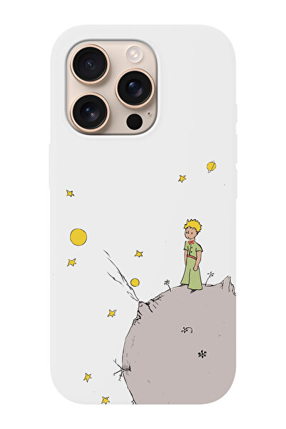 shoptocase iPhone 16 PRO Uyumlu Küçük Prens Moon Desenli İçi Süet Silikon Tel...