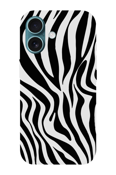 shoptocase iPhone 16 PLUS Uyumlu Zebra Desenli İçi Süet Silikon Telefon Kılıfı
