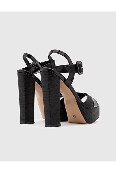 İLVİ Janya Genuine Patent Leather Fabric Women's Black Heeled Sandals