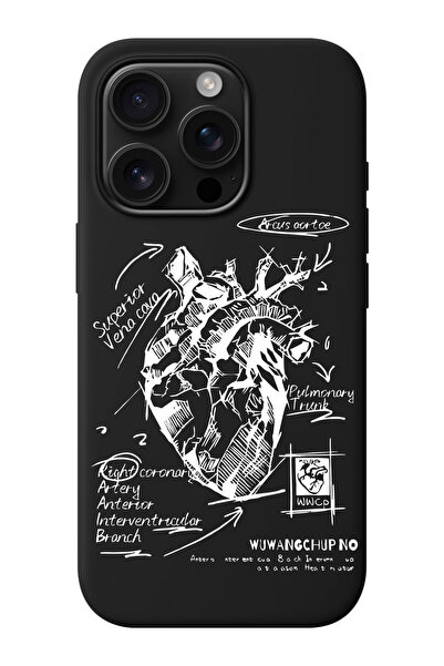 shoptocase iPhone 16 PRO MAX Uyumlu Kalp Çizimi Desenli İçi Süet Silikon Tele...