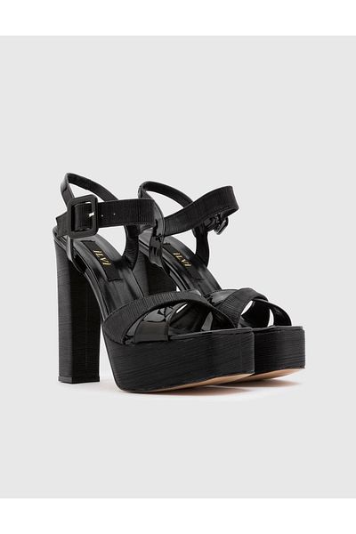 İLVİ Janya Genuine Patent Leather Fabric Women's Black Heeled Sandals