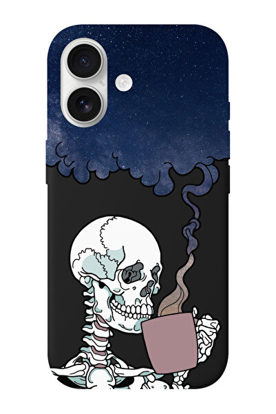 shoptocase iPhone 16 Uyumlu Düşünceli Kurukafa Desenli İçi Süet Silikon Telef...