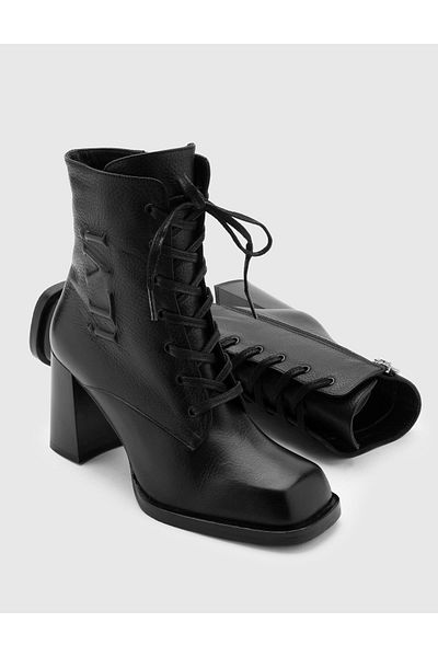 İLVİ Nacaome Genuine Floater Leather Women's Black Heeled Boots