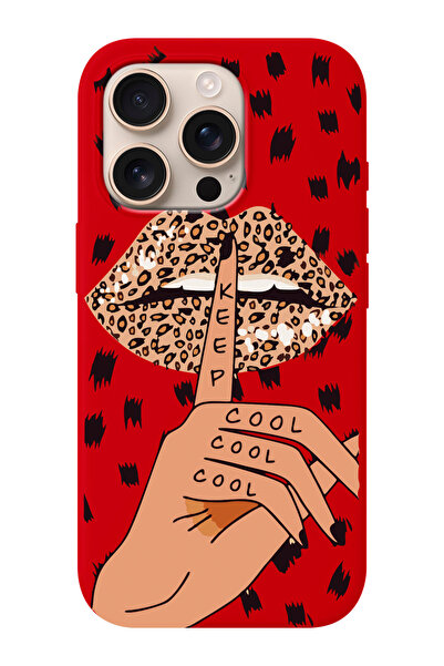 shoptocase iPhone 16 PRO Uyumlu Keep Cool Desenli İçi Süet Silikon Telefon Kı...