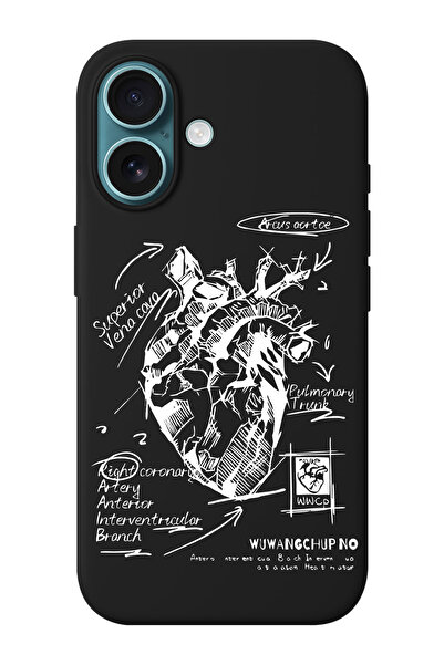 shoptocase iPhone 16 PLUS Uyumlu Kalp Çizimi Desenli İçi Süet Silikon Telefon...