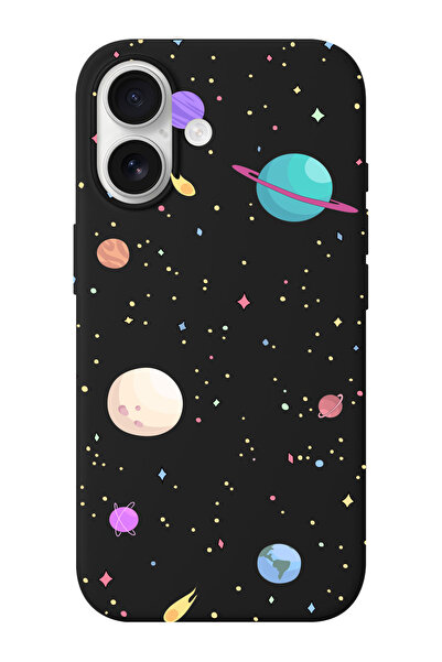 shoptocase iPhone 16 Uyumlu Güneş Sistemi Desenli İçi Süet Silikon Telefon Kı...