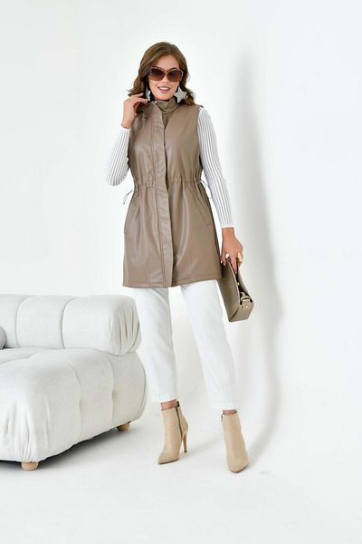 FTZ WOMEN Kadın Deri Yelek Beige 30927