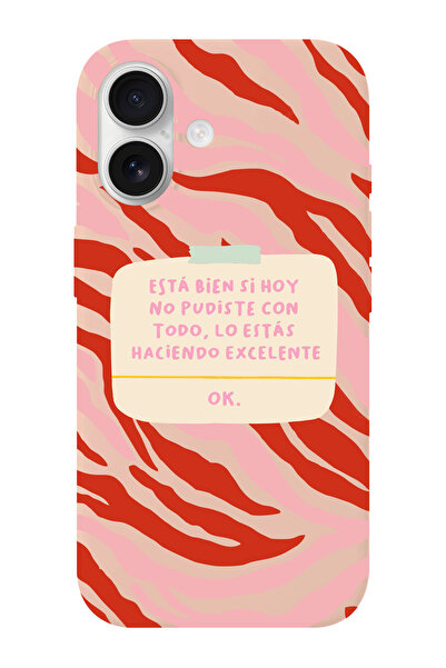 shoptocase iPhone 16 Uyumlu Esta Bien Si Desenli İçi Süet Silikon Telefon Kılıfı