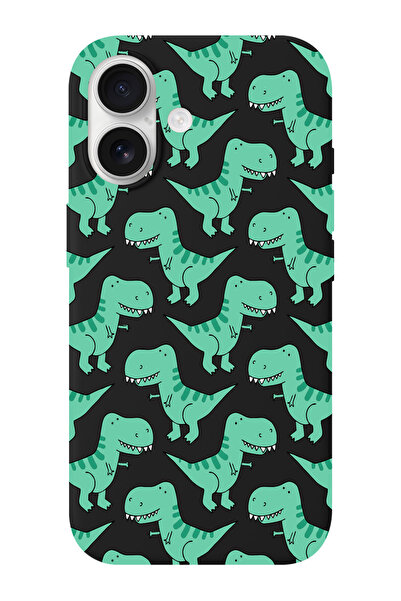 shoptocase iPhone 16 Uyumlu Dinozor Desenli İçi Süet Silikon Telefon Kılıfı